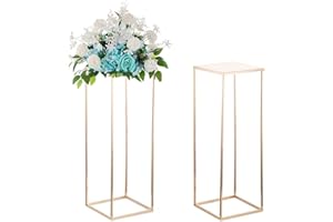 Soporte de Flores Centros de Mesa de Boda - 2 Jarrones Columna de Oro con Panel de Metal Inweder Florero de Piso 80cm Alto Soporte de Exhibición de Flores Geométricas Fiesta Decoraciones Hogar