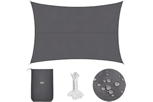 Sekey Sonnensegel Wasserdicht 4x5m Rechteckig PES Polyester, Sonnenschutz 95% UV Schutz Windschutz Reißfest Wetterfest, für Balkon Garten, mit Ösen und Befestigungsseile, Anthrazit
