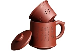 ufengke®-ts Yixing Zi Sha Tazza da Tè con Colino da Tè, Coperchio e Parole Cinesi,Teiera in Ceramica Fatta A Mano,Tazza da Tè in Argilla Viola,21oz