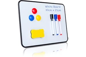 XFZY Dry Erase Whiteboard, A4 Double Sided White Board with Dry Erase Pens,Magnets and Eraser for Children or School, Home, Office Use (30 X 21cm, Black)