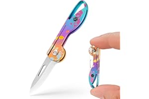 KeyUnity KK05 Coltellino pieghevole in titanio, mini coltello EDC con foro per serratura integrato, coltellino portachiavi leggero per campeggio (TI36P)