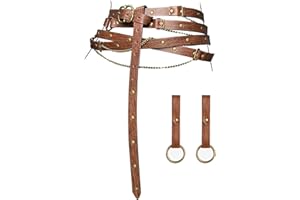 EpicCos 3PCs Medieval Fantasy Belt Skirt Hikes Set, Renaissance Adjustable Faux Chain Belt with Skirt Clips for Cosplay Faire (Brown A)
