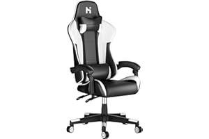 HLFURNIEU Silla Gaming Ergonómica, Sillas Gaming Profesional, Cadeira Gaming Regulable en Altura, Silla Gamer Adulto con Reposacabezas y Soporte Lumbar, Gaming Chair Blanco y Negro