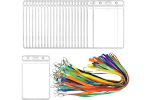 BUYGOO Porta Badge da Collo 24paia Verticale Trasparente con Cordini Multicolore ID Card Holders Office Ufficio PVC Impermeabile