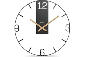 Cander Berlin BENTJA XXL Vintage Wall Clock Silent 19.7 inch Metal Wooden Hands Without Ticking Noises Large Modern Black Living Room Kitchen