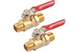 Litorange 2 PCS Brass Water Mini Ball Valve Shut Off Switch, 1/4" BSPT Male x 1/4 INCH BSPT Male Hose Barb Pipe Tubing Fitting Coupler, 180 Degree Operation Handle，Rated to 600WOG