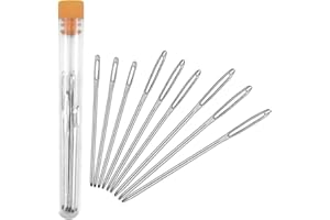 wangjiangda Aiguilles à Coudre 9 Pcs Aiguilles émoussée à Bout Rond Aiguille Cuir Aiguilles à Grand Œil Aiguille a Laine Aiguilles à Tricoter avec Bouteille Transparente pour Les Projets en Cuir