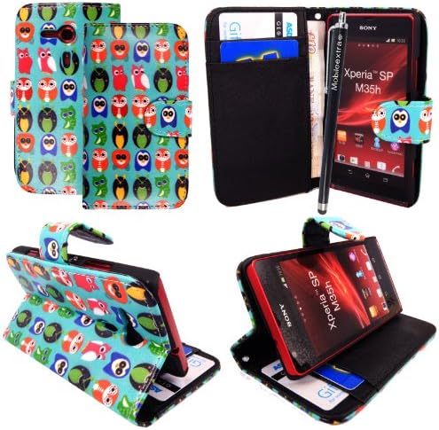 MOBIEEXTRALTD{TM} SONY XPERIA SP M35H PREMIUM QUALITY PU LEATHER MAGNETIC FLIP CASE SKIN COVER POUCH + STYLUS (book Type Multi Birds Owls)
