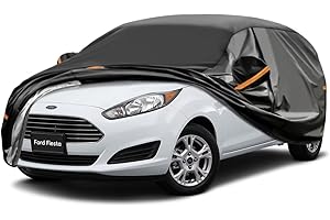 GUNHYI 7 Layers Hatchback Car Cover Waterproof Breathable, Heavy Duty Outdoor Car Cover Sun Rain Dust Protection With Zip, Universal Fit For Ford Fiesta, VW Polo, Toyota Yaris, Audi A1 etc. Black