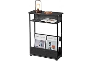 YEAKOO Narrow Side Table for Narrow and Small Spaces, Skinny Bedside Table Small Nightstand with Magazine Rack Space Saving (Black, M)