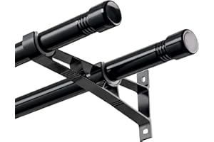 Harrms Barra de cortina doble, barra de cortina negra de 76 a 186 cm, barras de metal extensibles, para oscurecer la habitación, barra de cortina opaca para cortinas con ojales