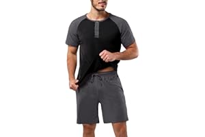 Aseniza Pigiami Uomo Estivi in Cotone Pigiama Uomo Maniche Corte Pigiami Due Pezzi da Uomo Completino per Casa
