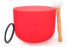 KELIODY Singing Bowl - 440 Hz C Note Red Crystal Singing Bowl Root Chakra 8 Inch Singing Bowl Crystal Bowl 20 CM Frosted Quartz O-Ring and Mallet Included Yoga Gifts
