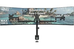 WALI Support Ecran PC 3 Ecran pour Moniteurs jusqu'à 27 Pouces, Bras Ecran PC Entièrement Réglable Horizontal pour 3 Écrans, Capacité de Poids de 10 kg par Bras, VESA 75/100mm (M003S), Noir