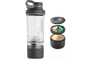 YOUCANPLATO YOUCAN PLATO Shaker Proteinshake,Protein,Eiweiß Shaker Mit Pulverfach und Kugel,Shake Becher,Fitness ,Schüttelbecher, Flasche Spülmaschinenfest,BPA frei, mit Tritan,620ML-Schwarz