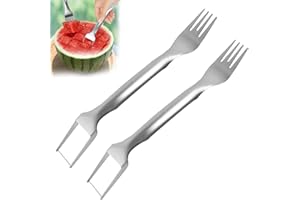 JIANRUI 2-in-1 Watermelon Fork Slicer, 2Pcs Watermelon Slicer Cutter Stainless Steel Fruit Forks Slicer Tool for Summer Family Parties Camping Watermelon Cutting Artifact