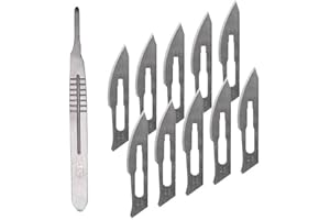CERIOLL Skalpellklingen,Skalpell Fusspflege,Scalpel Blades,Podologie Instrumente Skalpell,10 Stück Skalpellklingen Aus Karbonstahl - Ersatzklingen Einzeln Steril Verpackt + Skalpell Halter - Edelstahl
