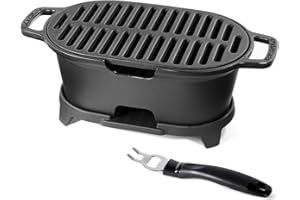 IronMaster M28 Barbacoa Carbón Portátil, Parrilla Barbacoa 100% Hierro Fundido, Mini BBQ, Apto para sobremesa, jardín, campin
