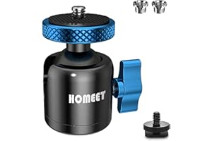 Homeet Mini Głowica Statywu 25 Mm Ballhead o Średnicy 10 Kg, Maksymalne Obciążenie Metalowa Głowica Kulowa 1/4" I OtwÓR Gwintowany 3/8", Z Nakrętką I Adapterem do Wszystkich, Niebieski