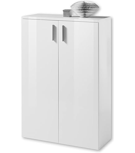 Schuhschrank "Shawn" Weiß Hochglanz Und Grau 90 X 96 Cm