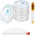 6 Rolls Elastic String for Bracelets, 0.4mm-1.0mm Bracelet Strings, Durable Bead Thread with 3 Bead Needles and 1 Cutter, Clear Bead Cord for Jewelry Necklace Bracelet Making(66m)