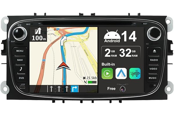 JOYX Android 13 Autoradio pour Ford Focus/Mondeo/S-Max/C-Max/Galaxy -Wireless Carplay Android Auto - Caméra + Canbus + MIC - 2G+32G - 2 DIN 7 Pouces - Volant Bluetooth5.0 Dual Band WLAN Dab 4G DSP