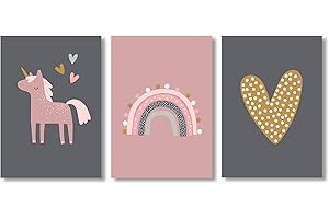 Rabano Art 3er Set Kinderzimmer Poster DIN A4 in Pastell Farben Einhorn | Bilder Kinderzimmer, Kinderzimmer Deko, Wandbilder, Deko Bilder, Boho Dekoration für Kinder