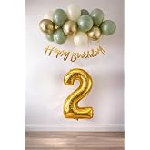 Concept Birthday Set with Mold Green, Sea Sand and Chrome Gold Balloons for 2 Years Old