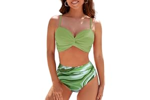 Adigaber Donna Costume da Bagno Due Pezzi Fronte di Torsione Vita Alta Push Up Plus Size Costumi da Bagno