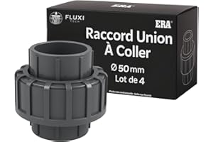 FLUXI-TECH - Raccord Union à Coller 50mm en PVC - PN16 bars, Résistance aux Produits Chimiques, jusqu’à 60°C - Pour Piscines, Plomberie, Industries Liquides - Lot de 4 pièces