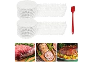 PEALOVCOM 2 PCS Filet à Viande Élastique en Coton 3 Mètre 4CM Filet Elastique pour Roti Filet de Cuisson pour Viande Filet Élastique pour Viande Filet pour Roti de Porc avec 1 Brosse à Pâtisserie