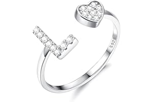 Diamday Plata de Ley S925 Ajustables Iniciales Anillos Mujeres Niñas Corazón Apilables Alfabeto Anillos Personalizado Capital Letra Anillo Inicial Joyería Regalos para Cumpleaños Navidad San Valentín