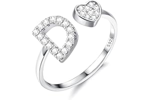 Diamday Plata de Ley S925 Ajustables Iniciales Anillos Mujeres Niñas Corazón Apilables Alfabeto Anillos Personalizado Capital Letra Anillo Inicial Joyería Regalos para Cumpleaños Navidad San Valentín