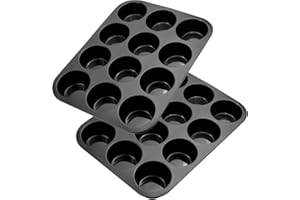 Belmalia 2 Silikonowa Forma do Muffinów na 12 Muffinów | Nieprzywierająca, Babeczki, Brownies, Ciasta, Pudding | Forma do Muffinów | Czarna