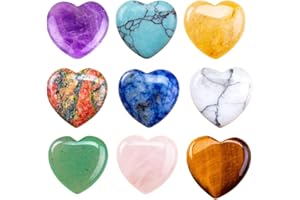 KXUSW Piedras Preciosas 9 Piezas-Piedras Decorativas-Cristales Curativos-Gemas de Colores-en Forma de Corazón-Utilizado para la Meditación y El Alivio de la Ansiedad