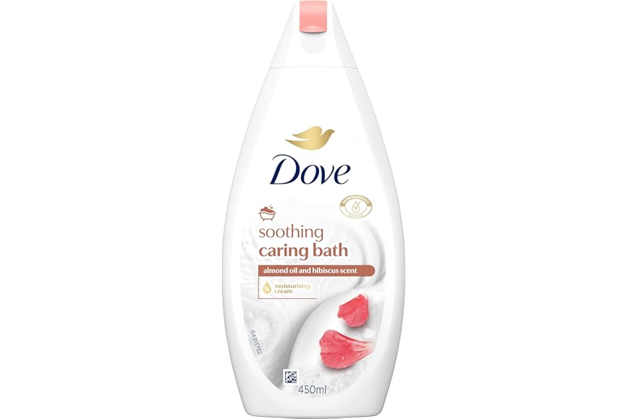 Dove Soothing Caring Bath Soak with ¼ moisturising cream, almond cream & hibiscus for an indulgent bubble bath 450 ml