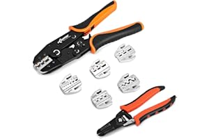 KF CPTEC Jeu de 7 Pince à Sertir avec Dénudeur - Pince a Sertir à Cliquet - Mâchoires pour Cosse Electrique Thermorétractable,Connecteur en Nylon, non Isolés, Connecteur solaires, à Embouts