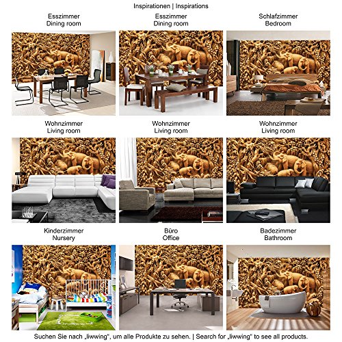 Vlies Fototapete 416x254cm PREMIUM PLUS Wand Foto Tapete Wand Bild Vliestapete – Kunst Tapete Elefanten Affen Palmen Dschungel beige – no. 2289 - 5