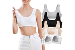 Bysion Mädchen-Sport-BH aus Baumwolle Trainings Unterwäsche mit Fest Brustpolster Teenager-BHS in U-Form am Rücken Nahtloses Schlaf- und Alltags Bustier für 10–18 Jahren Kinder, 4er-Pack