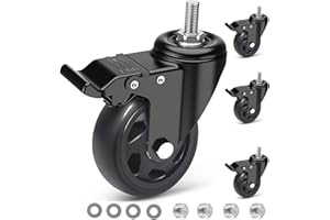 IQWTU 100mm Ruote per Carrello con Perno Filettato M10 x 1,5 x 30 mm, Set di 4 Ruote per Mobili con Freno, Cuscinetti Doppi Ruote Girevoli a 360°, Ruote Piroettanti per Carichi Pesanti Fino 550kg