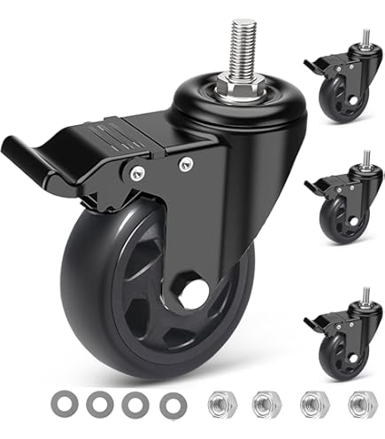 Set 4 Ruote Girevoli Con Freno - Stelo Filettato 5/16'' Per Mobili E Carrelli, Capacità 150kg - Foto 12
