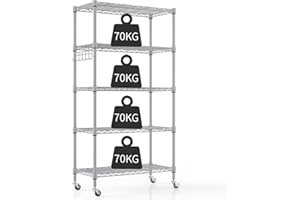 Himimi 5-Tier Wire Shelving Unit with Wheels, 76W x 35D x 158H cm, Height Adjustable Metal Shelving Unit for Storage, Free Standing Storage Rack Shelf for Kitchen Pantry Bathroom Garage Office, Silver