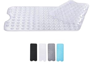 Zuvo -Extra Long Bath Mat (100 X 40cm, Clear) - Shower Mat Non Slip Anti Mould, Machine Washable Rubber Shower Mat with Powerful Suction Cups for Kids and Elderly