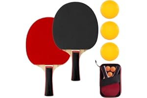 TNSLAND Set de Raquettes de Ping Pong, Racket de Ping Pong, Set de Ping Pong avec 2 Raquettes de Tennis Très élastiques 3 Balles de Ping Pong pour débutants compétitions Divertissement à Domicile