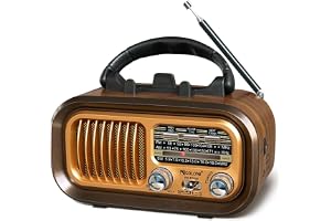 PRUNUS J-150 Vintage Bärbar Radio FM/AM/KV, Bluetooth, Radio Med Uppladdningsbart 1200 mAh Batteri, Stöder TF/USB, för Hemmet
