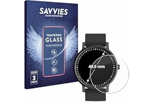 savvies Protector Cristal Templado para Relojes (Circular, ø: 40 mm) (3 Unidades) Protector Pantalla Vidrio, Protección 9H, Pelicula Anti-Huellas