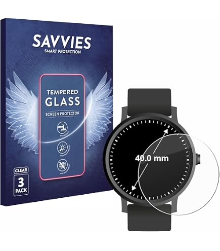 savvies Pellicola Vetro Temperato per Orologi (Circolare, ø: 37 mm) (3 Pezzi) Protezione, Schermo Protettivo, Glass Durezza 9H