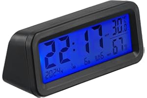 Snowchecking Orologio solare per auto, termometro igrometro, orologio digitale da cruscotto con indicatore di temperatura e umidità, retroilluminazione multicolori, facile installazione
