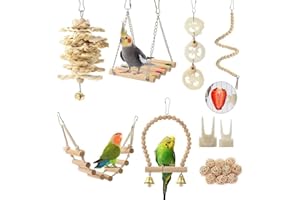 AQH Lot de 18 jouets pour oiseaux - Accessoires pour cage à oiseaux - Balançoire à mâcher - Perchoir à suspendre - Hamac d'escalade pour perruche, conure, calopsitte, myna, inséparable, pinsons