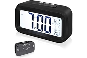 Arespark Sveglia Digitale, Orologio Sveglia da Comodino Elettronica con Luce Notturna, Display a LCD da 5,3 Pollici con Funzione Ora Data Temperatura